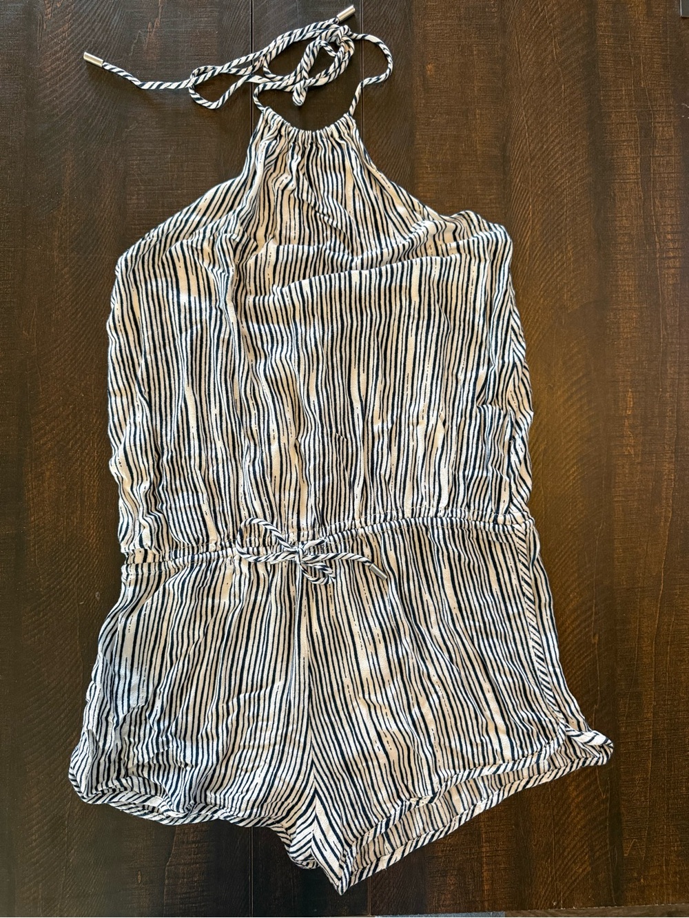 Striped Halter Romper - Black & White